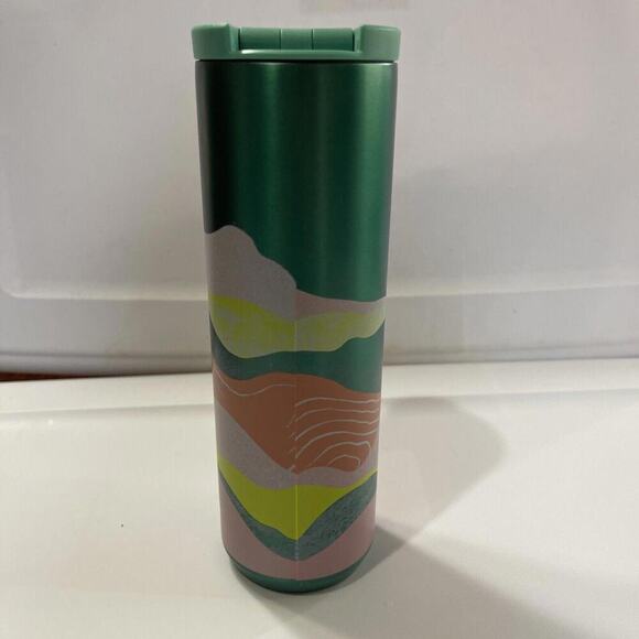 Starbucks Green Coral Desert Sands Wavy Wave Stainless Steel Tumbler Mug 16 oz - Picture 3 of 7